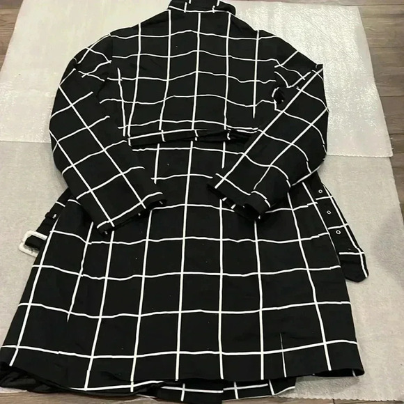 [XL/USM]MaxMara Double Breasted Black/White Cotton Mid-Length Belted Trench Coat - Picture 6 of 6